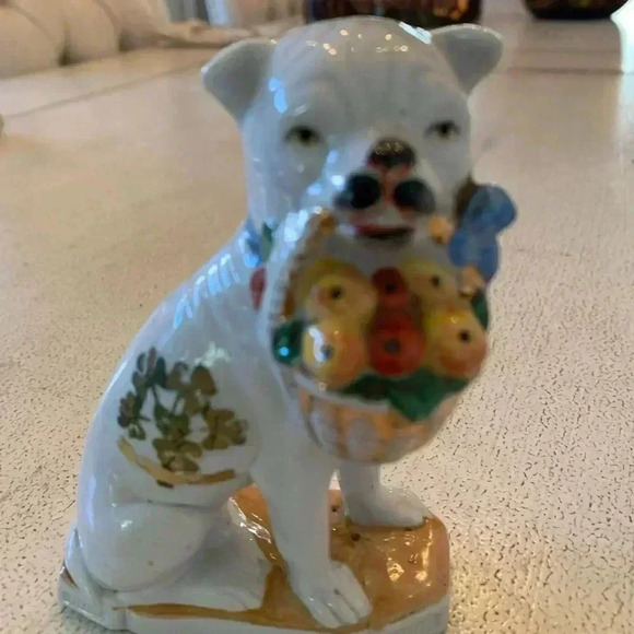 Antique White Staffordshire Type of Dog Fruit Basket In Mouth Foreign Ma… - Picture 7 of 13